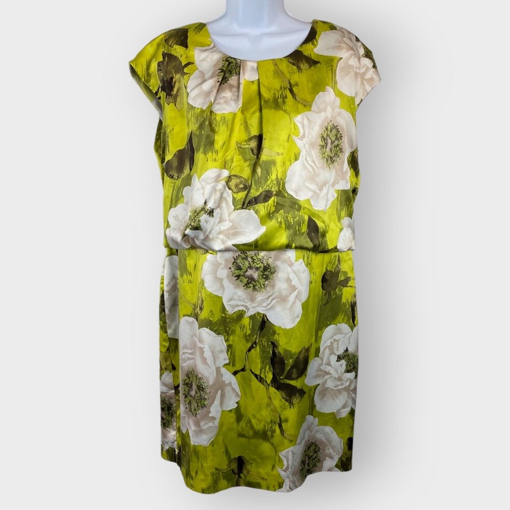 Jones New York Womens Midi Dress | 14 | Green Floral | Lined | Stretch | Career